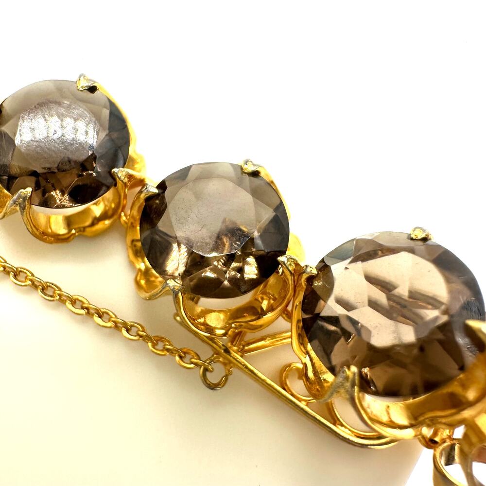 Vintage gold plated genuine brown smoky quartz gemstones tennis bracelet 7.25" - Picture 5 of 9